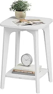 VASAGLE MAEZO Collection - Side Table, 2-Tier Small Square End Table, Nightstand with Tapered Legs, Curved Transitions, for Small Spaces, Living Room, Bedroom, Cloud White ULET236W01