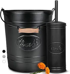 Autumn Alley Farmhouse Bathroom Trash Can and Toilet Brush Set - Rustic Bathroom Accessories for Charming Bathroom Dcor, Matte Black Heavy Gauge Metal