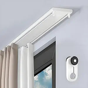 Double Curtain Track Ceiling Mounted Aluminum Curtain Rails Silent Slider Track System for Bedroom Kitchen Room Divider White 1m(3.3ft)