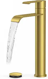 FORIOUS Vessel Bathroom Faucet Gold, Waterfall Bathroom Vessel Sink Faucet