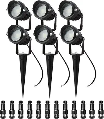 LAVAED 10W LED Landscape Lights 12V Outdoor Spotlight with Connectors Low Voltage Landscape Lighting Warm White Waterproof Yard Uplight(6 Pack)