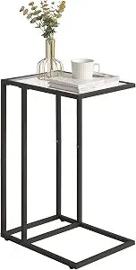 YMYNY C-Shaped End Table, Tempered Glass Side Table,Black UHGD001B