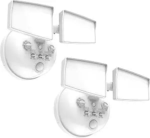 HALO Next Gen Battery-Powered LED Security Floodlight, 2 Head w/Motion Sensing, Dusk to Dawn, 2-Pack, Adjustable Brightness - White