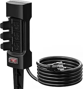 K KASONIC Outdoor Power Stake, 9 FT 6 Outlet Weatherproof Power Strip Black