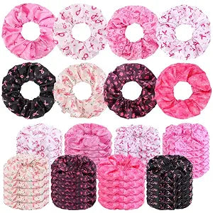 40 Pcs Breast Cancer Awareness Scrunchies, Pink Breast Cancer Hair Ties