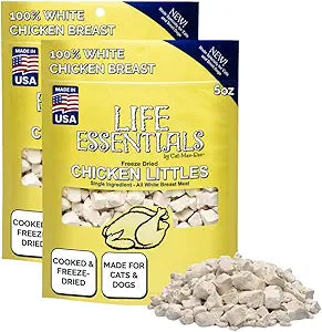 Life Essentials by Cat-Man-Doo | Chicken Littles - 2 Pack of 5oz Bags | Freeze Dried Chicken Cat & Dog Treats | Healthy, Single Ingredient, Training Treats, High Protein