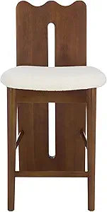 SAFAVIEH Home Collection - Kieran Modern Counter Stool, 25-inch Seat Height, Cream Boucle Seat & Walnut Brown Solid Wood Frame (BST8803B)