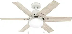 Hunter Fan 44 inch White Indoor Ceiling Fan with Light, Small Ceiling Fan with Pull Chain, 6 Blades for Kids Room, Bedroom, Office or Kitchen (Renewed)