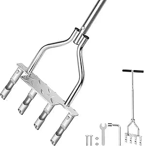 Lawn Aerator Tool, Manual Core Plug Aerator with 4 Tines, Yard and Grass Aerator with Extra Wide Foot Plate, Adjustable 3639, Heavy Duty Galvanized Steel for Compacted Soil