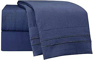 Clara Clark �� Supreme 1500 Collection 5pc Bed Sheet Set - Split King Size, Navy Blue