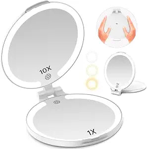 FUNTOUCH 7"Rechargeable Travel Makeup Mirror 10X Magnifying for Girls,White