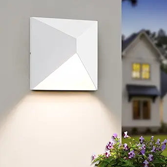 QQCherry Outdoor Light Fixture Wall Mount, White 8W LED Exterior Lighting fixtures for Outside, Modern Front Porch Lights, Waterproof Black Wall Sconce for House, Patio, Garage, Doorway, Entryway