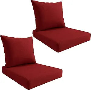 Outdoor Deep Seat Cushion Set, Weatherproof and Fade-Resistant Patio Chair Cushions, 24x24x4 in, 2-Piece Set, with Non-Slip and Outdoor Cushions, Suitable Chairs and loveseats (Wine Red)