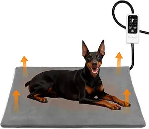 BECEMURU Pet Heating Pad for Dogs & Cats, Waterproof Adjustable Temperature Heated Dog Bed 36x24 in, with Chew-Resistant Cord and Timer for Senior Pets, Soothing Pain Relief for Arthritis