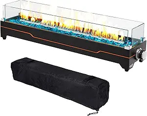 GRISUN 36" Table Top Propane Fire Pit, 50000 BTU Tabletop Gas Fire Pit, Tabletop Firepit for Patio, Outdoor Portable Fireplace, Rectangular Fire Bowl with Glass Wind Guard, Glass Beads & Cover