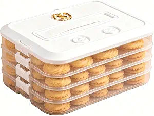 4-Layer Cookie Containers with Lids Airtight,Food Storage Stackable Snack Container,Cookie Carrier,Dumpling Storage Box,Time Recoder