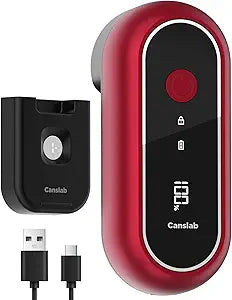Canslab Turbo - Auto Shut Off Rechargeable Electric Can Openers - LED Battery Display USB Automatic Can Openerfor Kitchen for Seniors with Arthritis - One Touch Side Cut Can Opener Smooth Edge, Red