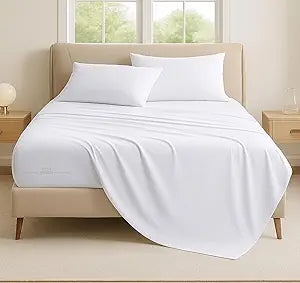 600 Thread Count 100% Long Staple Egyptian Cotton Soft Combed, 4 Piece Sheets Set, Smooth & Soft Sateen Weave, Extra Soft Bed Sheets, Cooling Sheets, Deep Pocket Fitted (King, White Solid)