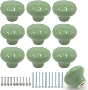 10-Pack Ceramic Cabinet Knobs Green 32mm Round Drawer Pull