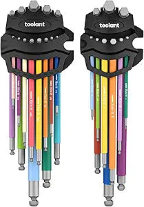toolant Allen Wrenches Sets 22pcs(Metric&SAE), Extra Long Arm Allen Key Set with Ball End, Crafted Hex Key Set with Color Coded Sleeves, Unique Patented Holder Design for Magnetizing and Demagnetizing