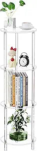 Clear Round Acrylic Side Table for Small Spaces, 11.81" L x 11.81" W x 38.7" H, 4 Tier Small Modern Drink End Table Nightstand, Minimalist Bedside Table for Living Room, Bedroom, Bathroom