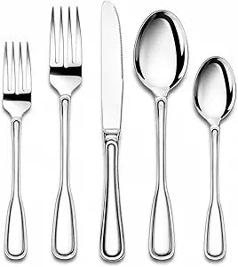 Silverware Set for 8, 40 Piece Boston Style Stainless Steel Flatware Set with Wide Handles - Mirror Polished Cutlery Set, Heavy Duty Forks Spoons Knives,Dishwasher Safe