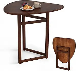 GOFLAME Folding Dining Table for 2 People, 31.5 Triangle Kitchen Table with Rubber Wood Legs, Space Saving Dinner Table for Dining Room, Apartment, Breakfast Nook, Small Space, Walnut