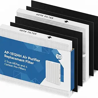 AP-1512HH Replacement Filter Set Compatible with Coway Airmega AP-1512HH / AP-1512HHS / 200M Air Purifiers, 2 HEPA Filters and 4 Carbon Pre-Filters