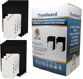 TrueGuard Air Purifier Replacement HEPA Filters Type R for HPA300 Series| 6 Pack with 8 Pre-cut Activated Carbon Prefilters | Compatible with Honeywell Models HPA300, HPA3300, HPA5300, HPA8350 & More