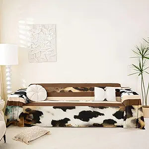 Western Sofa Slipcover Brown Cheetah Print Non Slip Fuzzy Pet Couch Covers for Sofa,Cow Print Animal Hide Spot Patchwork Fur Hair Sofa Cover Furniture Protector Couch Soft for Kids,91"x150"