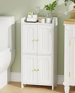 BEWISHOME Small Floor Cabinet, Toilet Paper Storage, Bathroom Storage Cabinet with 4 Doors and Shelves, Bathroom Organizers and Storage for Small Spaces, White 7.9" D x 14.6" W x 31" H YYG11W