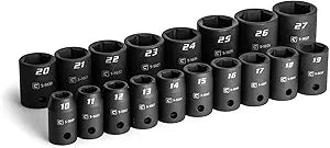 Capri Tools 1/2 in. Drive Shallow Impact Socket Set, 10 to 27 mm, Metric, 18-Piece