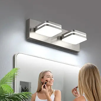 Torondo 360 Rotate LED Bathroom Vanity Light Fixtures, Acrylic Vanity Lights for Bathroom, Modern Wall Lighting Fixtures Over Mirror Living, Brushed Nickel, Natural White, 2-Light, 14-Inch