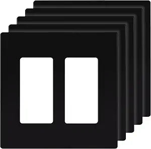 ENERLITES 2-Gang Black Screwless Decorator Wall Plate Outlet Cover, 5 Pack