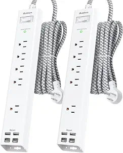 2 Pack Surge Protector Power Strip -6ft Extension Cord, 5 Outlets 4 USB