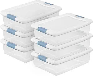 Sterilite 6-Pack Latching Box, Under Bed Storage Bins with Lids, Clear Plastic, 32 Quart - Heavy-Duty Organizing Containers for Closet, Bathroom, and Office