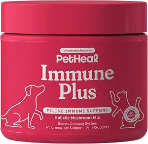 PetHeal Immune Plus Chews for Cats - Vet-Reviewed - Boosts Immunity & Liver Health with Turkey Tail, Reishi & Milk Thistle | Promotes Shiny Coat & Reduces Lumps | 60 Chicken-Flavored Soft Chews