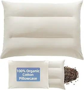 LOFE Buckwheat Pillow with Baffle Box- Adjustable Height Reduce Neck Pain | 3 Adjustable Zones for Neck & Shoulders Support | Organic Cotton Pillowcase | Back/Stomach Sleepers on Home/travel 20x26in