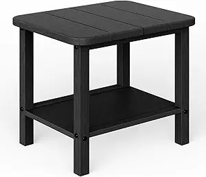 Ayge 17.7" Double Outdoor Side Table, Rectangular HDPE Adirondack End Table for Patio, Lawn, Pool, Garden, BackyardBlack