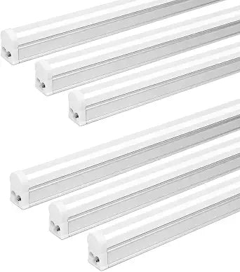 6 Pack LED T5 Integrated Single Fixture, 4FT, 2200lm, 6500K Super Bright White, 20W Utility LED Shop Light, Ceiling and Under Cabinet Light, Corded Electric with ON/Off