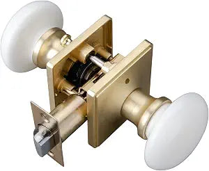NCL White Door Knobs, Porcelain Square Door Handle with Satin Brass Plate