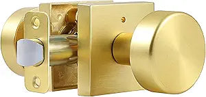 Privacy Gold Door Knobs Interior, Satin Brass Door Knobs Interior with Lock, Heavy Duty Modern Square Brushed Gold Door Handle for Bedroom Bathroom