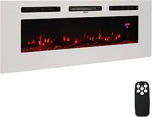 Sunnydaze White Indoor Electric Fireplace Insert - Wall-Mounted Electric Fireplace Heater with 3 Flame Colors - 50-Inch