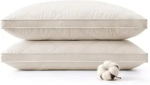 puredown Goose Feathers and Down Pillows, 100% Organic Cotton Cover, Gusseted Pillow for Sleeping Hotel Collection Bed Pillows, Standard, Set of 2