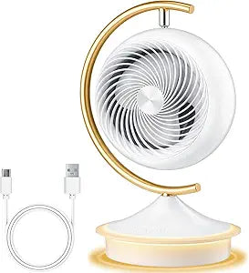 Oscillating Air Circulator Cooling Fan for Bedroom High Powerful Battery Powered Desktop Table Fan 3 Speed Settings, 2 Lights Modes, for Home Kitchen Office Camping RV(Bright Moon Style)