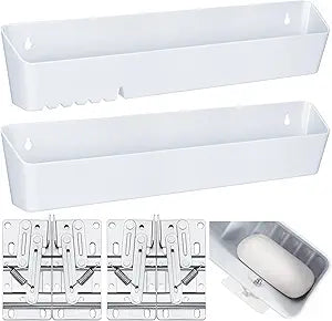 Umigy 2 Pack 14" Kitchen Sink Tip Out Tray, False Drawer Front Flip Tray with Hinges & Clips, Sink Sponge Soap Organizer for Kitchen Bathroom, White