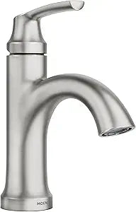 Moen Wellton Spot Resist Brushed Nickel One Hole Single-Handle Bathroom Faucet with Optional Deck Plate and Drain Assembly, 84980SRN