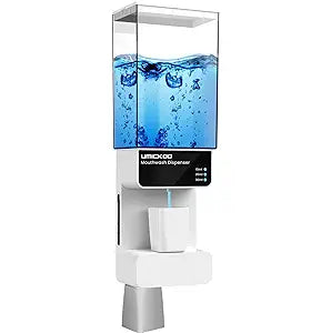 UMICKOO Automatic Touchless Mouthwash Dispenser, Wall Mounted Bathroom Mouthwash Dispenser with Magnetic Cup, 3 Adjustable Dispensing Levels, 700mL for Kids and Adults