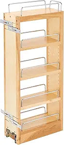 Rev-A-Shelf Maple Pullout Organizer for Wall Kitchen Cabinets, Full Extension Slides & Adjustable Shelves, Min Opening Width of 5.5", 448-WC-5C