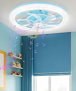 Kids Ceiling Fan with Light, 20 Smart Low Profile Ceiling Fans, Dimmable Flush Mount LED Fan Light with Remote Control, Bluetooth Bladeless Fans with APP, for Bedroom, Blue